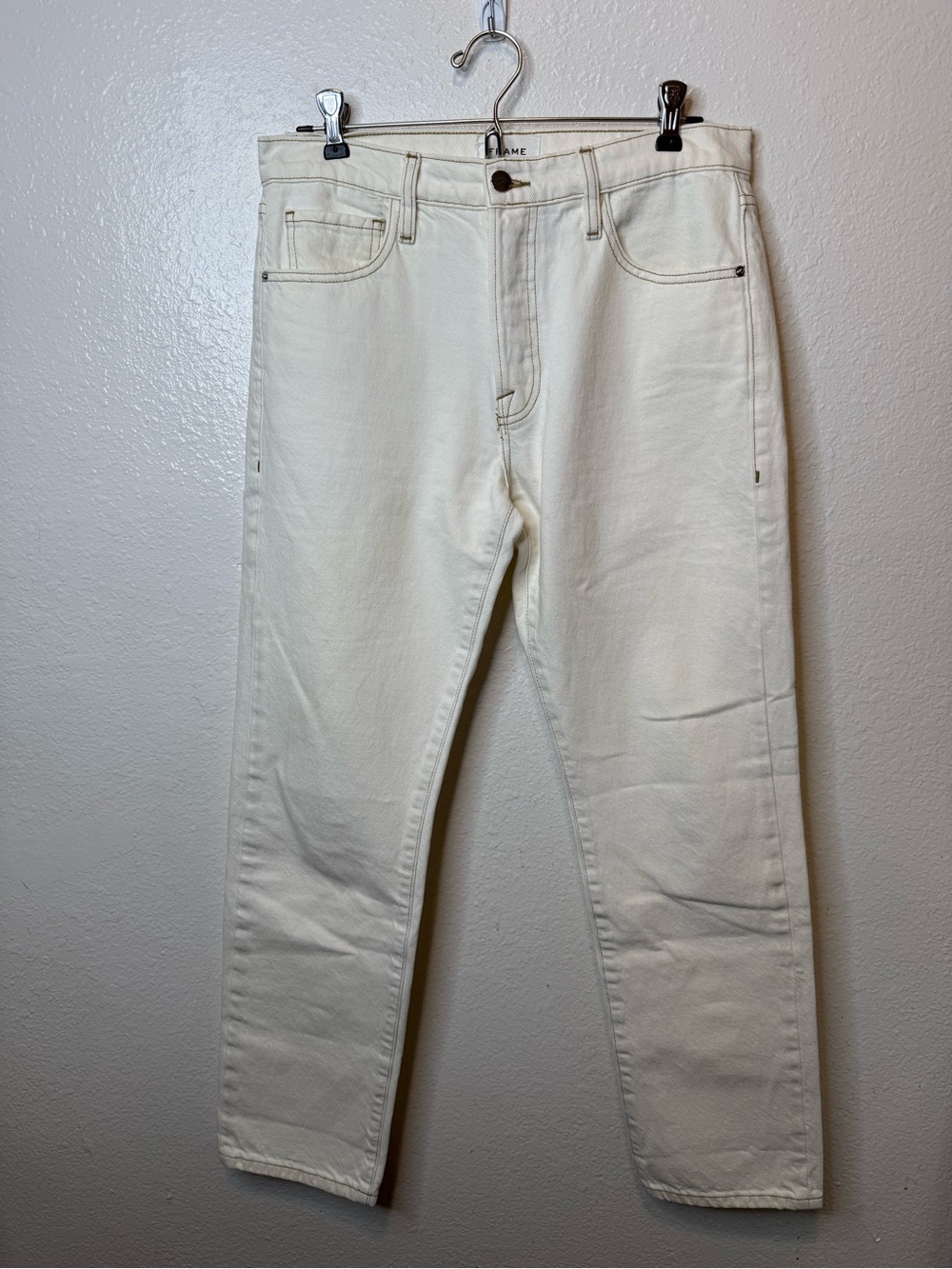 Frame Denim Le Slouch Cream Ecru Denim Jeans Size 26 Loose Fit Relaxed Capsule